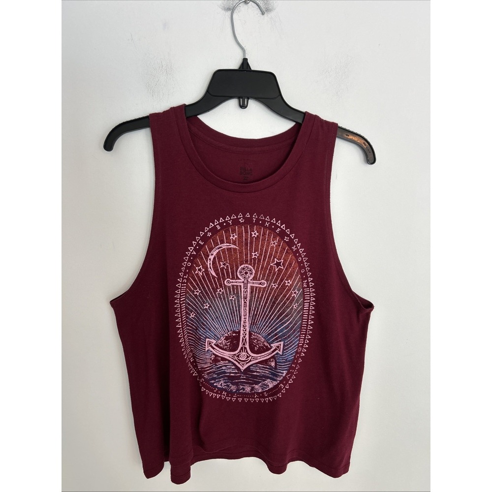 Billa Bong Women's L Sleeveless Maroon Graphic Anchor Summer Tank Top